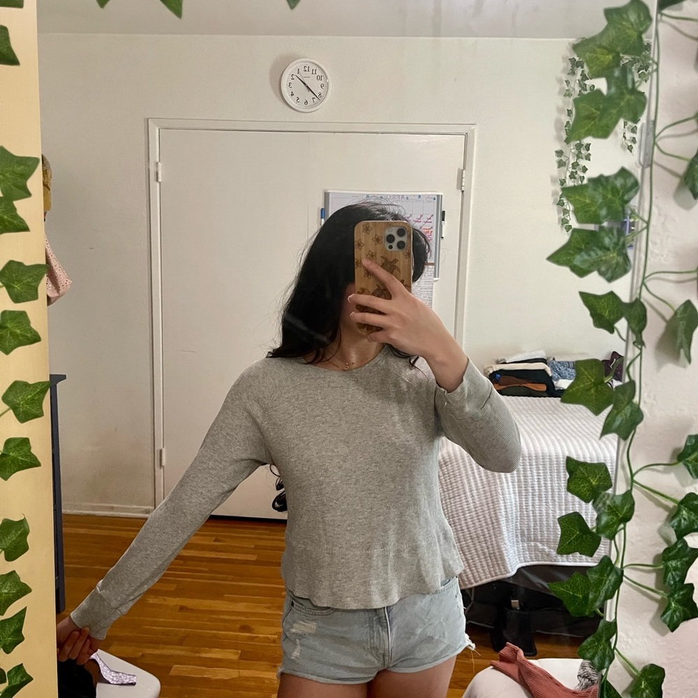 Grey thermal/waffle knit top